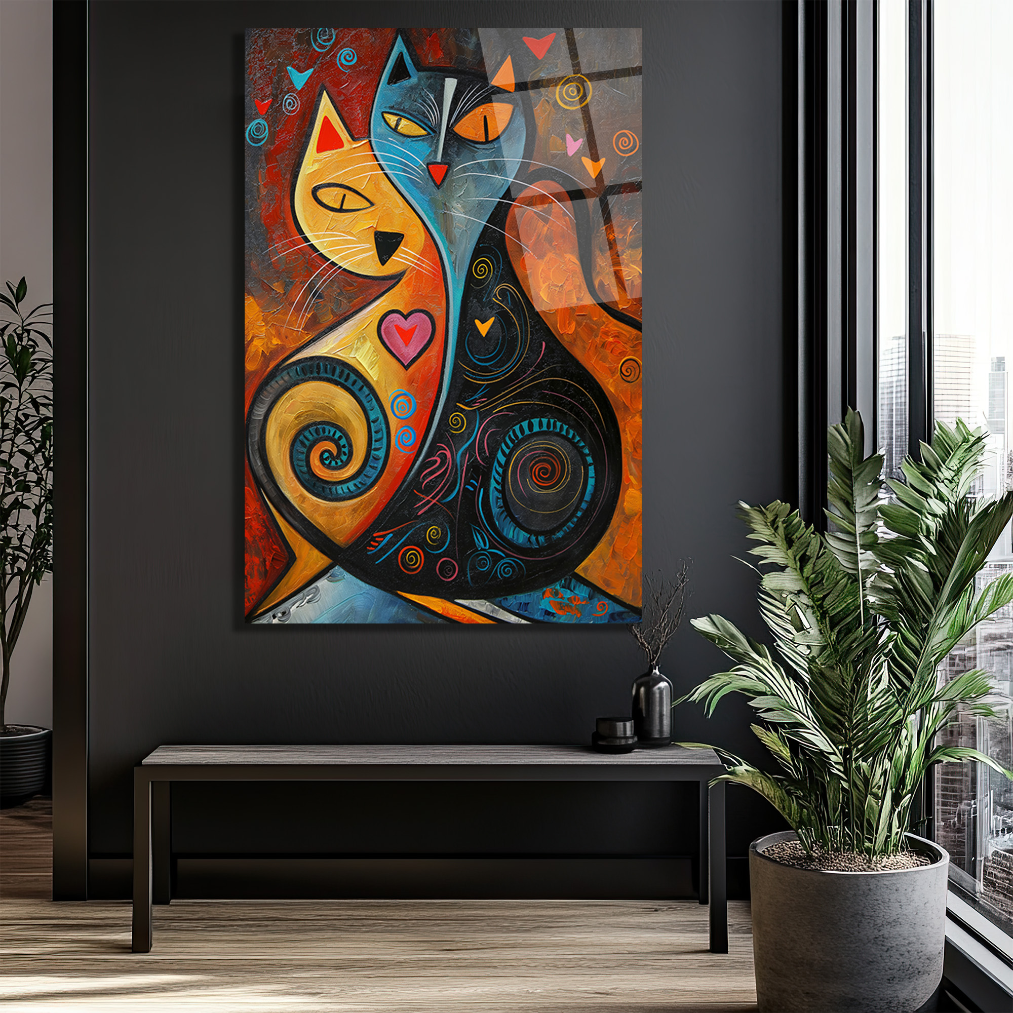 Aşk Kedileri Modern Sanat Cam Tablo - Canlı Renkler ve Duygusal Tasarım - Glazella Aşk Kedileri Modern Sanat Cam Tablo - Canlı Renkler ve Duygusal Tasarım - Glazella