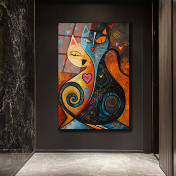 Aşk Kedileri Modern Sanat Cam Tablo - Canlı Renkler ve Duygusal Tasarım - Glazella Aşk Kedileri Modern Sanat Cam Tablo - Canlı Renkler ve Duygusal Tasarım - Glazella