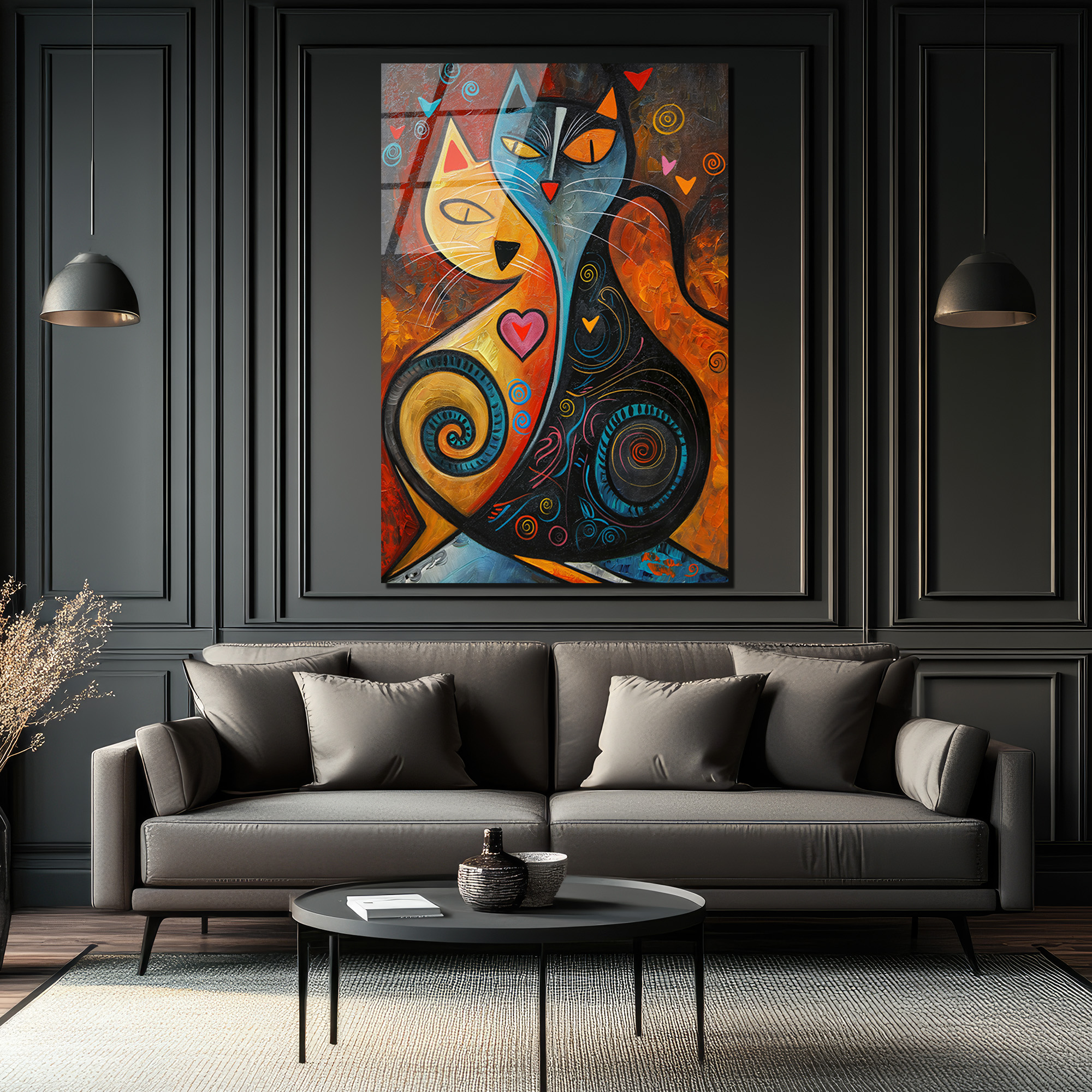 Aşk Kedileri Modern Sanat Cam Tablo - Canlı Renkler ve Duygusal Tasarım - Glazella Aşk Kedileri Modern Sanat Cam Tablo - Canlı Renkler ve Duygusal Tasarım - Glazella