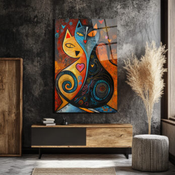 Aşk Kedileri Modern Sanat Cam Tablo - Canlı Renkler ve Duygusal Tasarım - Glazella Aşk Kedileri Modern Sanat Cam Tablo - Canlı Renkler ve Duygusal Tasarım - Glazella