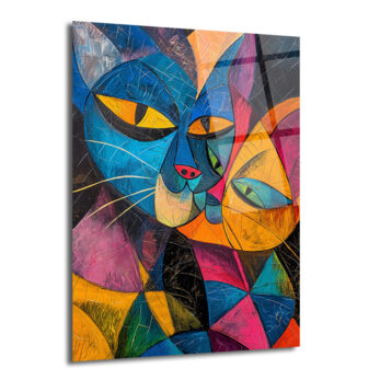 Kübist Kedi Portreleri Cam Tablo | Modern Sanatın Canlı Yorumu - Glazella