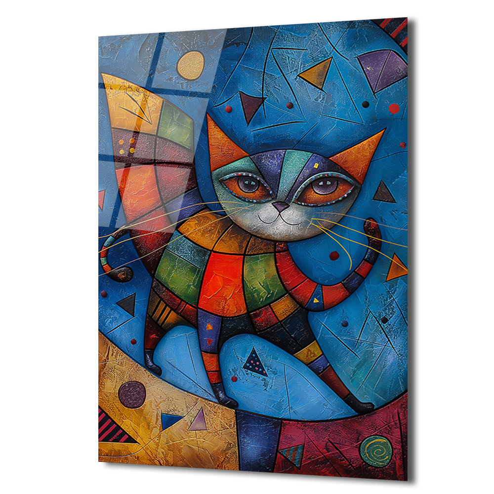 Canlı Renklerle Kübist Kedi Cam Tablo - Glazella Sanat Eseri - Glazella Canlı Renklerle Kübist Kedi Cam Tablo - Glazella Sanat Eseri - Glazella