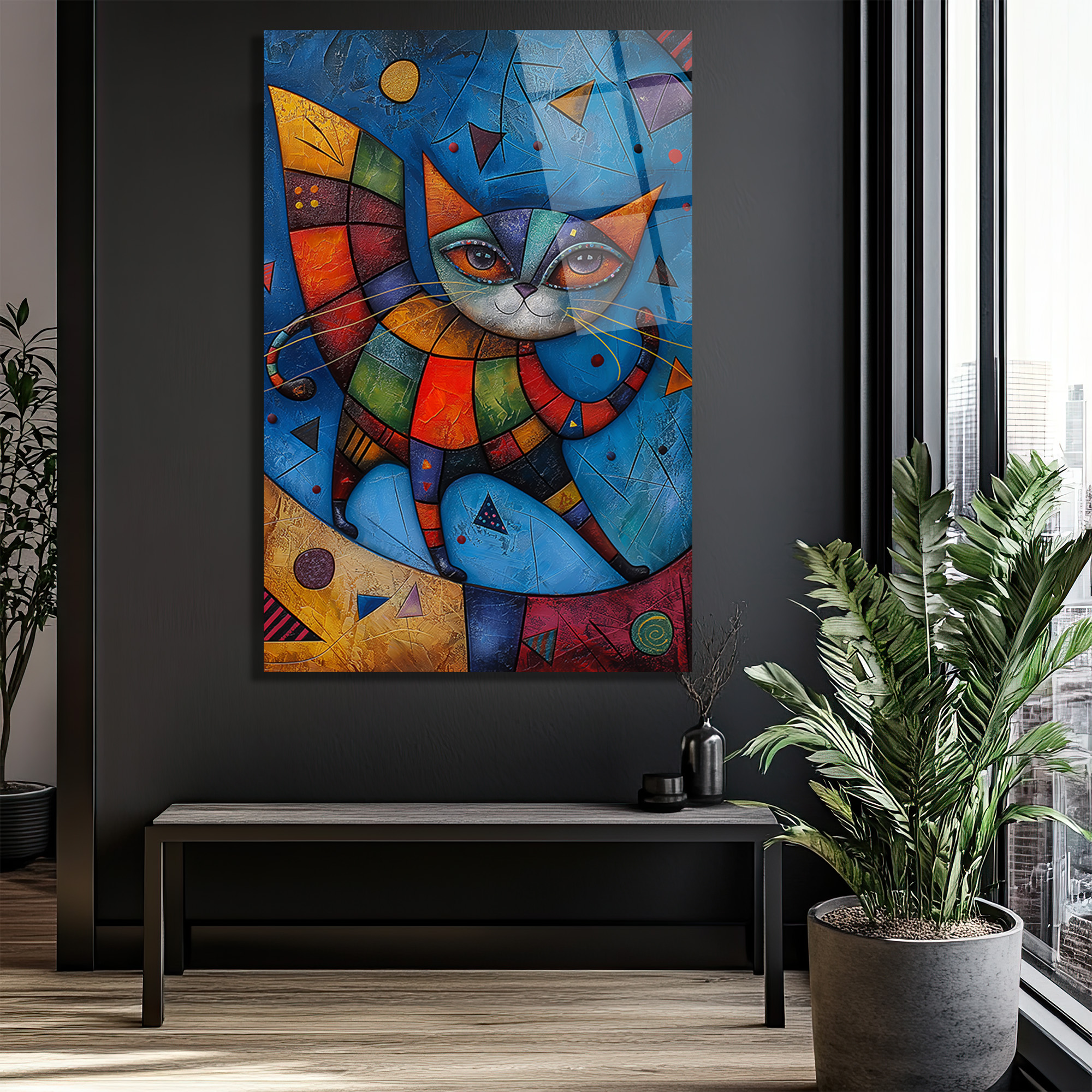 Canlı Renklerle Kübist Kedi Cam Tablo - Glazella Sanat Eseri - Glazella Canlı Renklerle Kübist Kedi Cam Tablo - Glazella Sanat Eseri - Glazella