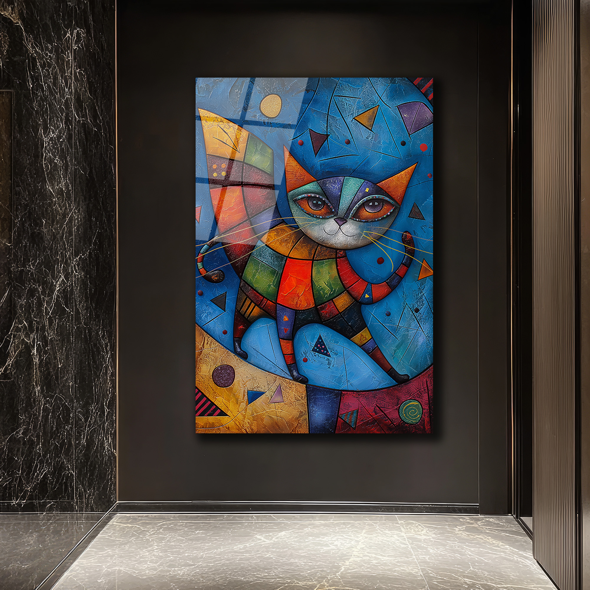 Canlı Renklerle Kübist Kedi Cam Tablo - Glazella Sanat Eseri - Glazella Canlı Renklerle Kübist Kedi Cam Tablo - Glazella Sanat Eseri - Glazella