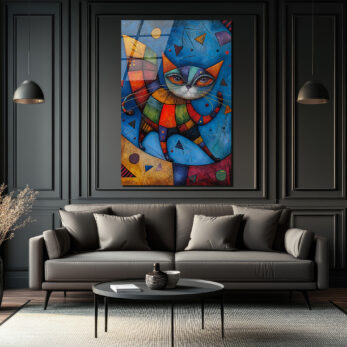 Canlı Renklerle Kübist Kedi Cam Tablo - Glazella Sanat Eseri - Glazella Canlı Renklerle Kübist Kedi Cam Tablo - Glazella Sanat Eseri - Glazella