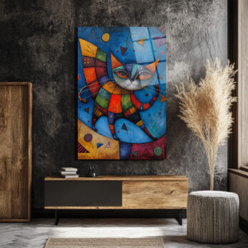 Canlı Renklerle Kübist Kedi Cam Tablo - Glazella Sanat Eseri - Glazella Canlı Renklerle Kübist Kedi Cam Tablo - Glazella Sanat Eseri - Glazella