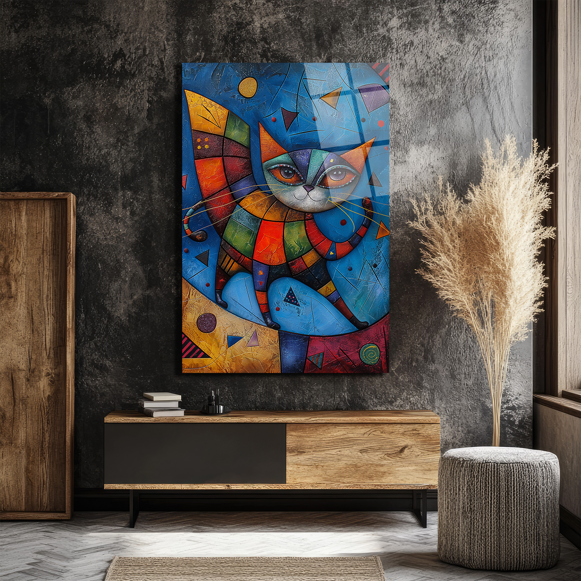 Canlı Renklerle Kübist Kedi Cam Tablo - Glazella Sanat Eseri - Glazella Canlı Renklerle Kübist Kedi Cam Tablo - Glazella Sanat Eseri - Glazella