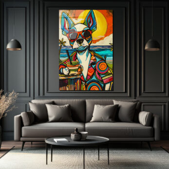 Renkli Pop Art Köpek Cam Tablo: Plaj Keyfi ve Modern Sanatın Buluşması - Glazella Renkli Pop Art Köpek Cam Tablo: Plaj Keyfi ve Modern Sanatın Buluşması - Glazella