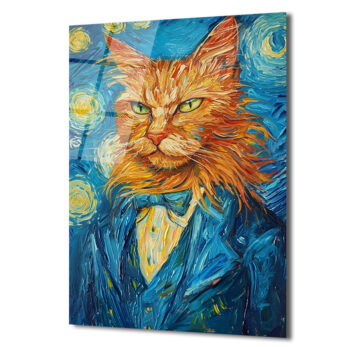 Van Gogh Tarzı Smokinli Kedi Cam Tablo: Sanat ve Asaletin Buluştuğu Eser - Glazella Van Gogh Tarzı Smokinli Kedi Cam Tablo: Sanat ve Asaletin Buluştuğu Eser - Glazella