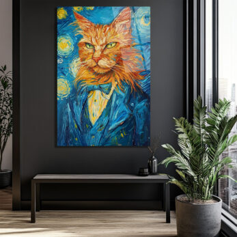 Van Gogh Tarzı Smokinli Kedi Cam Tablo: Sanat ve Asaletin Buluştuğu Eser - Glazella Van Gogh Tarzı Smokinli Kedi Cam Tablo: Sanat ve Asaletin Buluştuğu Eser - Glazella