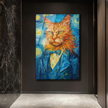 Van Gogh Tarzı Smokinli Kedi Cam Tablo: Sanat ve Asaletin Buluştuğu Eser - Glazella Van Gogh Tarzı Smokinli Kedi Cam Tablo: Sanat ve Asaletin Buluştuğu Eser - Glazella