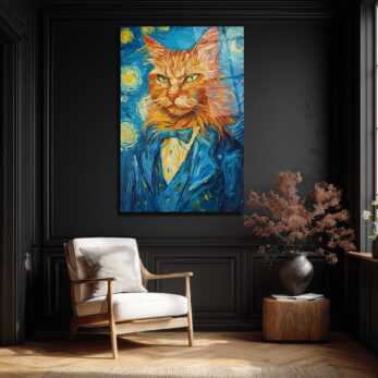 Van Gogh Tarzı Smokinli Kedi Cam Tablo: Sanat ve Asaletin Buluştuğu Eser - Glazella Van Gogh Tarzı Smokinli Kedi Cam Tablo: Sanat ve Asaletin Buluştuğu Eser - Glazella