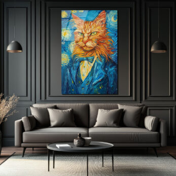 Van Gogh Tarzı Smokinli Kedi Cam Tablo: Sanat ve Asaletin Buluştuğu Eser - Glazella Van Gogh Tarzı Smokinli Kedi Cam Tablo: Sanat ve Asaletin Buluştuğu Eser - Glazella