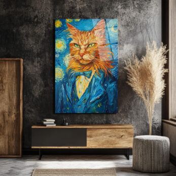 Van Gogh Tarzı Smokinli Kedi Cam Tablo: Sanat ve Asaletin Buluştuğu Eser - Glazella Van Gogh Tarzı Smokinli Kedi Cam Tablo: Sanat ve Asaletin Buluştuğu Eser - Glazella