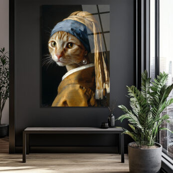 İnci Küpeli Kedi Cam Tablo - Sanatsal ve Eğlenceli Duvar Sanatı - Glazella İnci Küpeli Kedi Cam Tablo - Sanatsal ve Eğlenceli Duvar Sanatı - Glazella