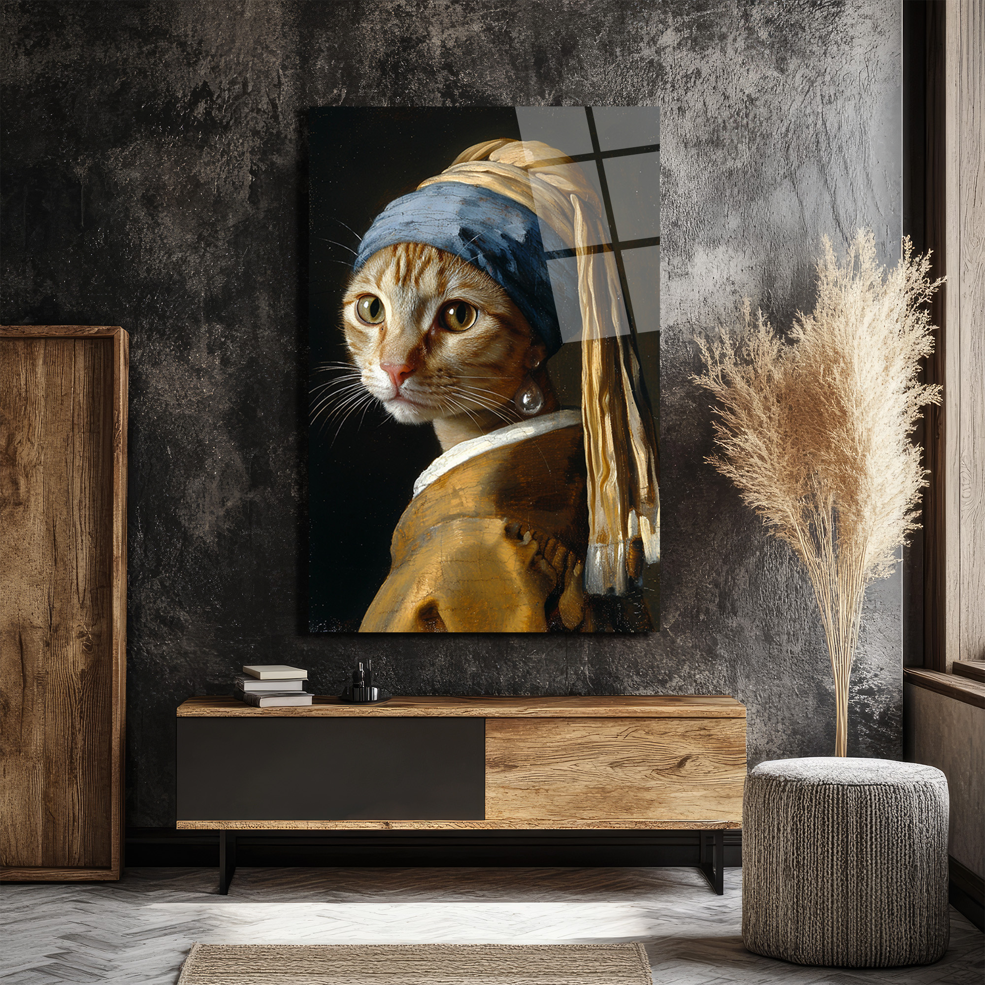 İnci Küpeli Kedi Cam Tablo - Sanatsal ve Eğlenceli Duvar Sanatı - Glazella İnci Küpeli Kedi Cam Tablo - Sanatsal ve Eğlenceli Duvar Sanatı - Glazella
