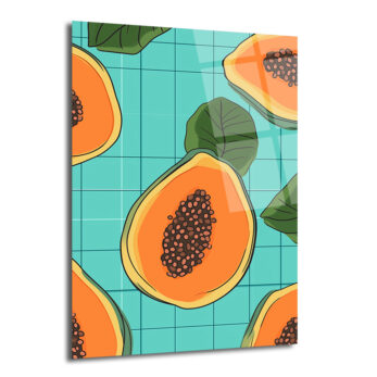 Tropikal Papaya Dilimleri Modern Cam Tablo - Glazella