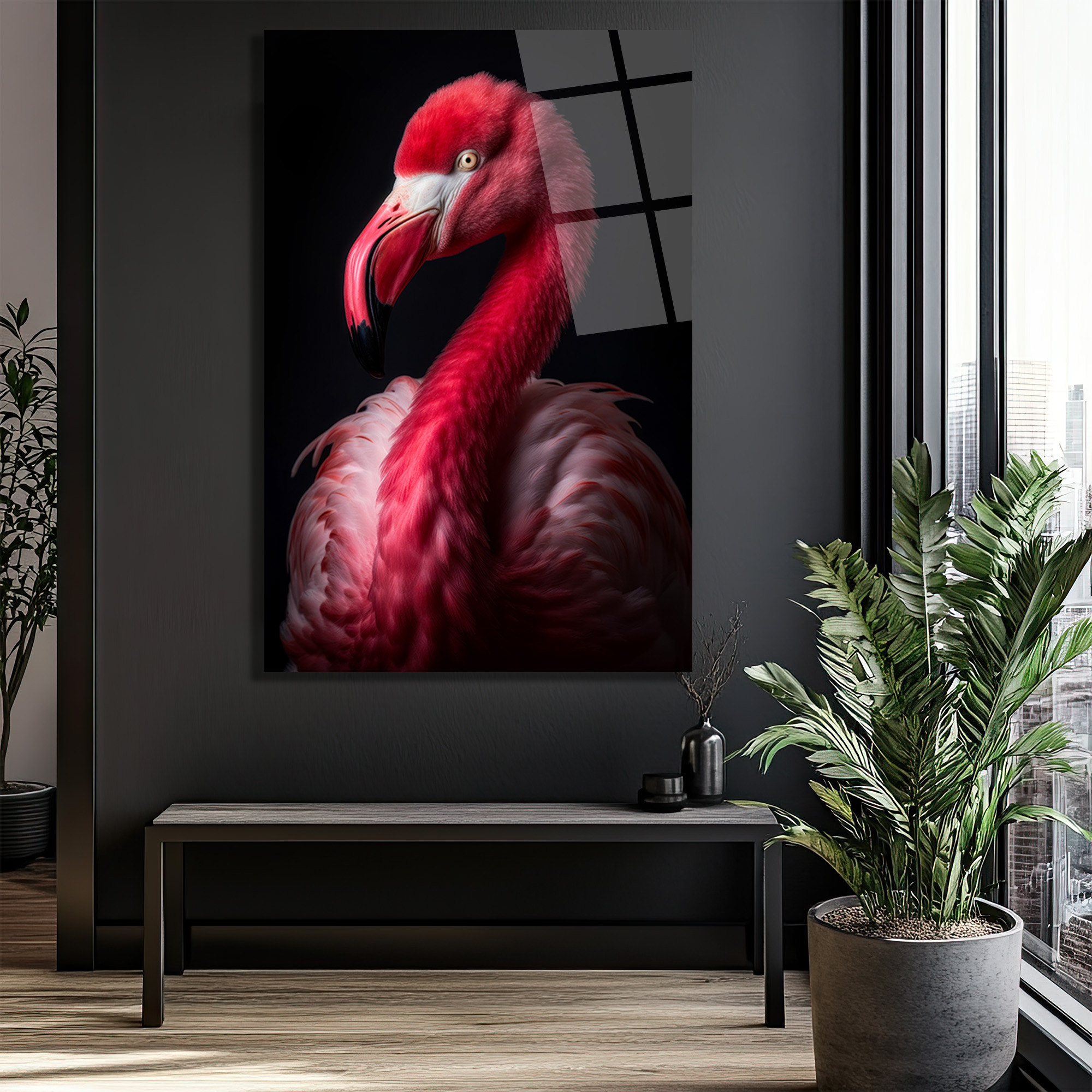 Canlı Pembe Flamingo Cam Tablo - Sanatsal Duvar Dekoru - Glazella Canlı Pembe Flamingo Cam Tablo - Sanatsal Duvar Dekoru - Glazella
