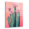 Çiçek Açan Kaktüsler Cam Tablo - Pembe Enerjiyle Modern Sanat - Glazella