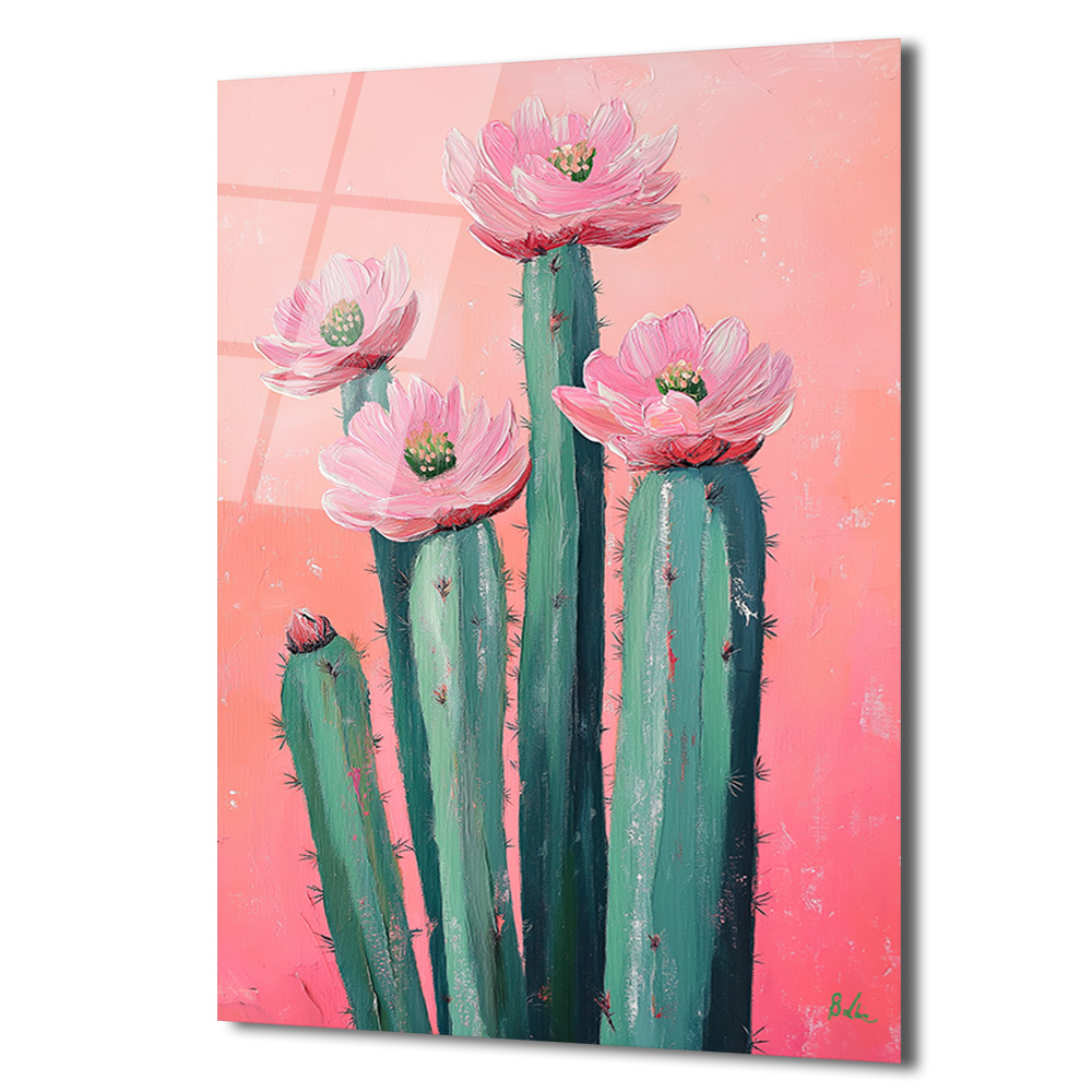 Çiçek Açan Kaktüsler Cam Tablo - Pembe Enerjiyle Modern Sanat - Glazella Çiçek Açan Kaktüsler Cam Tablo - Pembe Enerjiyle Modern Sanat - Glazella