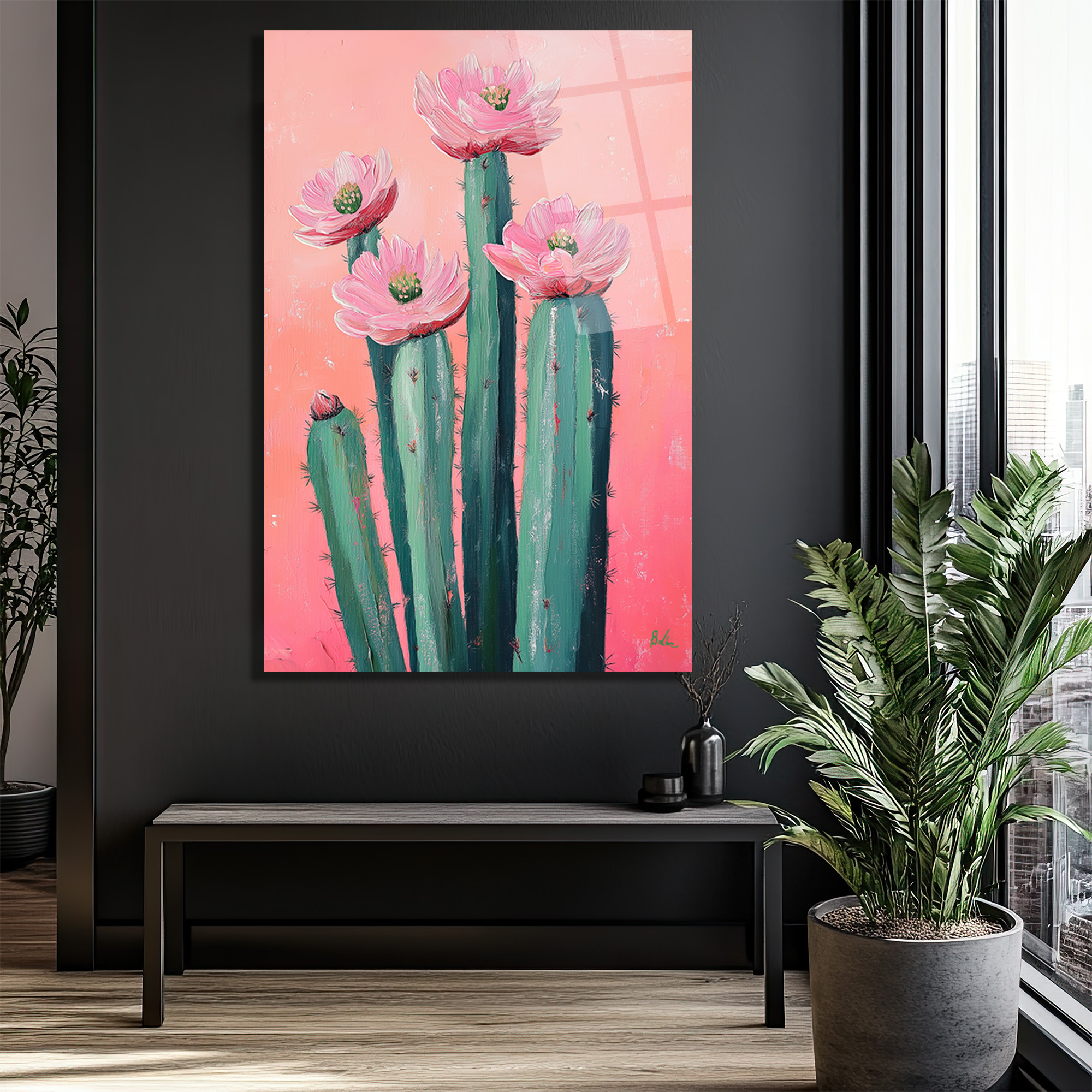 Çiçek Açan Kaktüsler Cam Tablo - Pembe Enerjiyle Modern Sanat - Glazella Çiçek Açan Kaktüsler Cam Tablo - Pembe Enerjiyle Modern Sanat - Glazella