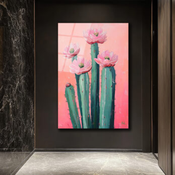 Çiçek Açan Kaktüsler Cam Tablo - Pembe Enerjiyle Modern Sanat - Glazella Çiçek Açan Kaktüsler Cam Tablo - Pembe Enerjiyle Modern Sanat - Glazella