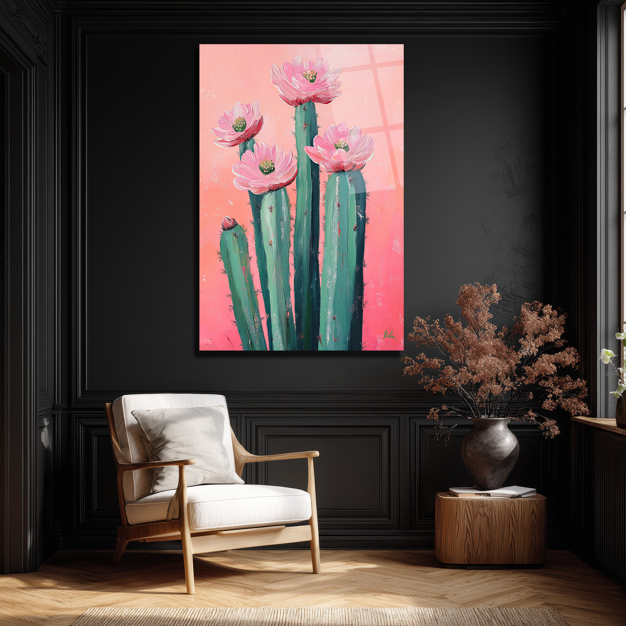 Çiçek Açan Kaktüsler Cam Tablo - Pembe Enerjiyle Modern Sanat - Glazella Çiçek Açan Kaktüsler Cam Tablo - Pembe Enerjiyle Modern Sanat - Glazella