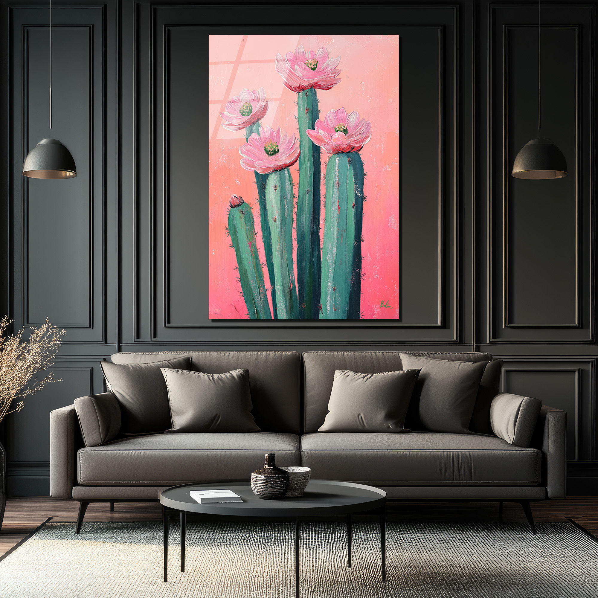 Çiçek Açan Kaktüsler Cam Tablo - Pembe Enerjiyle Modern Sanat - Glazella Çiçek Açan Kaktüsler Cam Tablo - Pembe Enerjiyle Modern Sanat - Glazella