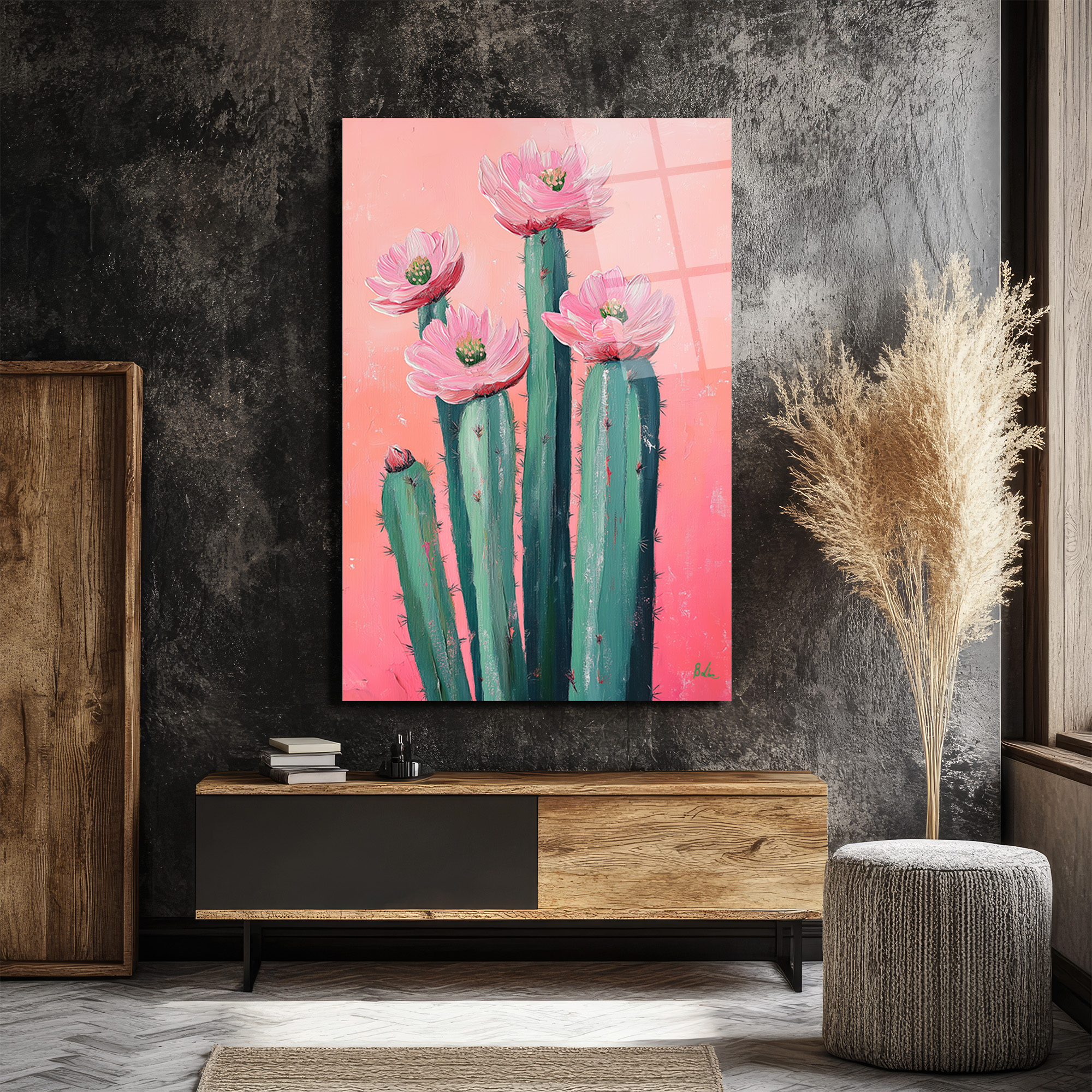 Çiçek Açan Kaktüsler Cam Tablo - Pembe Enerjiyle Modern Sanat - Glazella Çiçek Açan Kaktüsler Cam Tablo - Pembe Enerjiyle Modern Sanat - Glazella