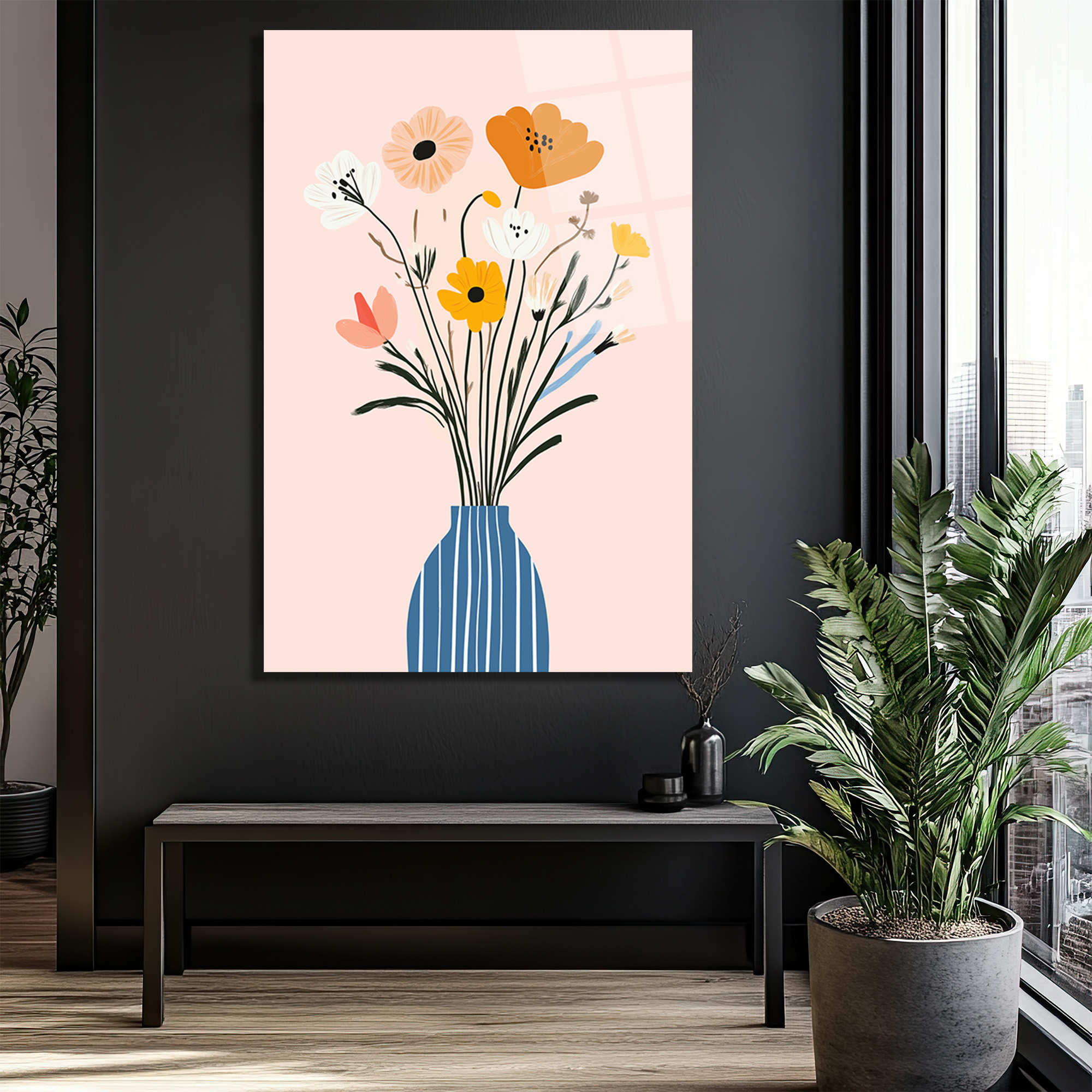 Minimalist Çiçek Buketi Cam Tablo - Evinize Ferahlık Katın - Glazella Minimalist Çiçek Buketi Cam Tablo - Evinize Ferahlık Katın - Glazella