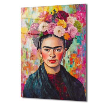 Frida Kahlo Çiçekli Taç Portresi Modern Cam Tablo - Glazella