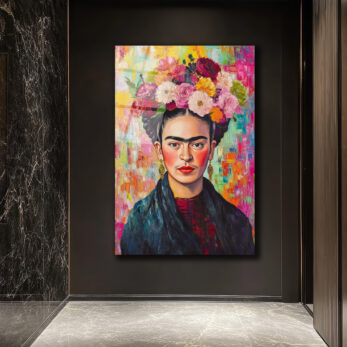 Frida Kahlo Çiçekli Taç Portresi Modern Cam Tablo - Glazella Frida Kahlo Çiçekli Taç Portresi Modern Cam Tablo - Glazella