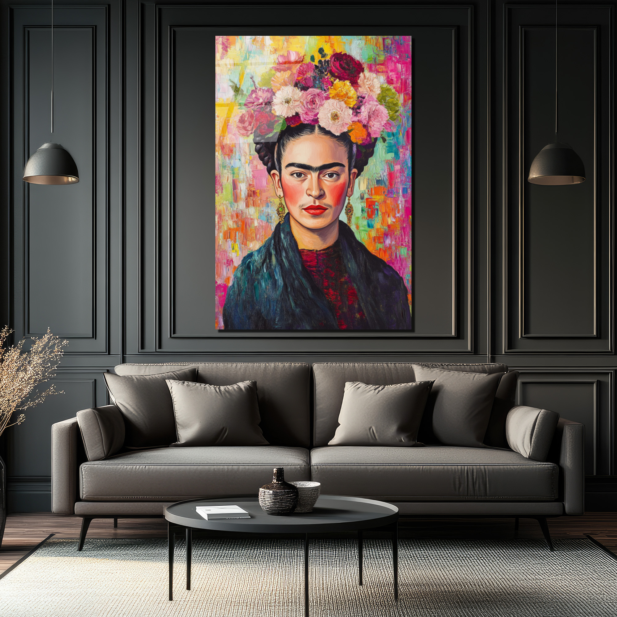 Frida Kahlo Çiçekli Taç Portresi Modern Cam Tablo - Glazella Frida Kahlo Çiçekli Taç Portresi Modern Cam Tablo - Glazella