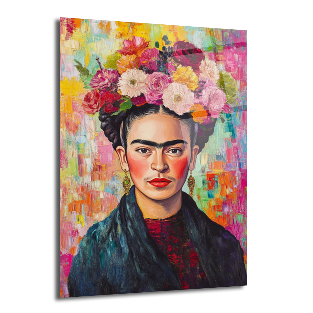 Frida Kahlo Çiçekli Taç Portresi Modern Cam Tablo - Glazella Frida Kahlo Çiçekli Taç Portresi Modern Cam Tablo - Glazella