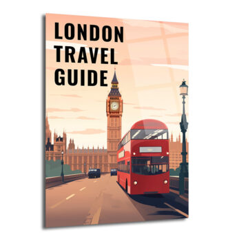 Londra Seyahat Rehberi Temalı Cam Tablo - Big Ben ve Kırmızı Otobüs - Glazella