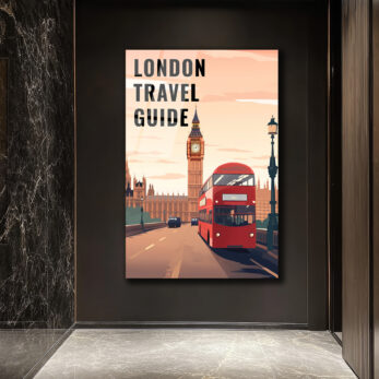 Londra Seyahat Rehberi Temalı Cam Tablo - Big Ben ve Kırmızı Otobüs - Glazella