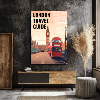 Londra Seyahat Rehberi Temalı Cam Tablo - Big Ben ve Kırmızı Otobüs - Glazella