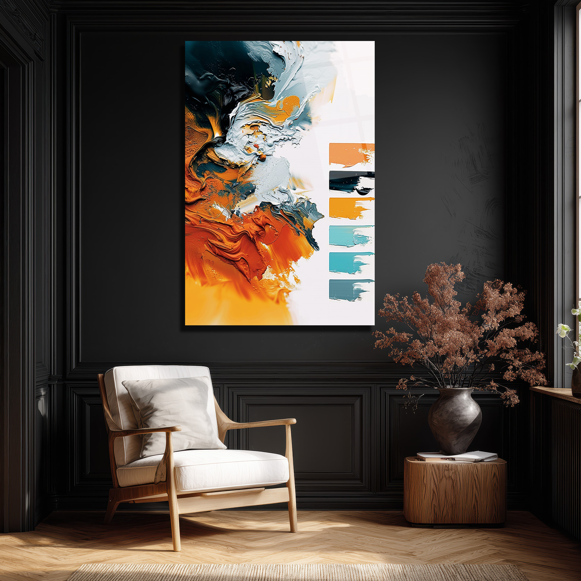 Enerjik Soyut Sanat Turuncu & Gri Modern Cam Tablo - Glazella Enerjik Soyut Sanat Turuncu & Gri Modern Cam Tablo - Glazella