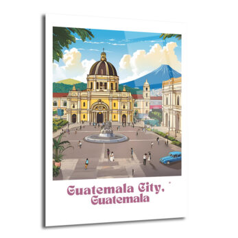 Guatemala Şehri Seyahat İllüstrasyonu Cam Tablo - Glazella