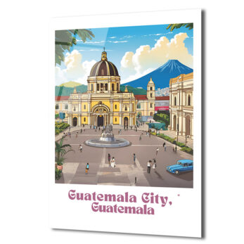 Guatemala Şehri Seyahat İllüstrasyonu Cam Tablo - Glazella