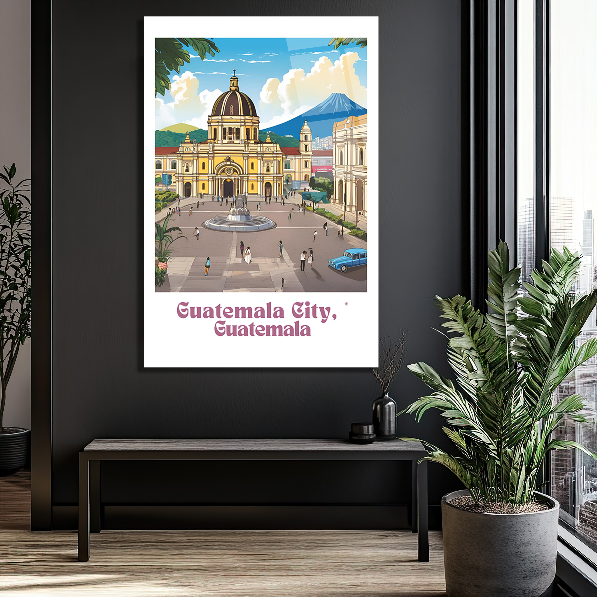 Guatemala Şehri Seyahat İllüstrasyonu Cam Tablo - Glazella Guatemala Şehri Seyahat İllüstrasyonu Cam Tablo - Glazella