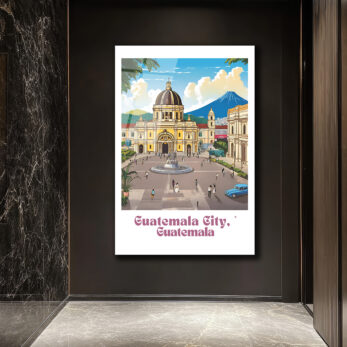 Guatemala Şehri Seyahat İllüstrasyonu Cam Tablo - Glazella Guatemala Şehri Seyahat İllüstrasyonu Cam Tablo - Glazella