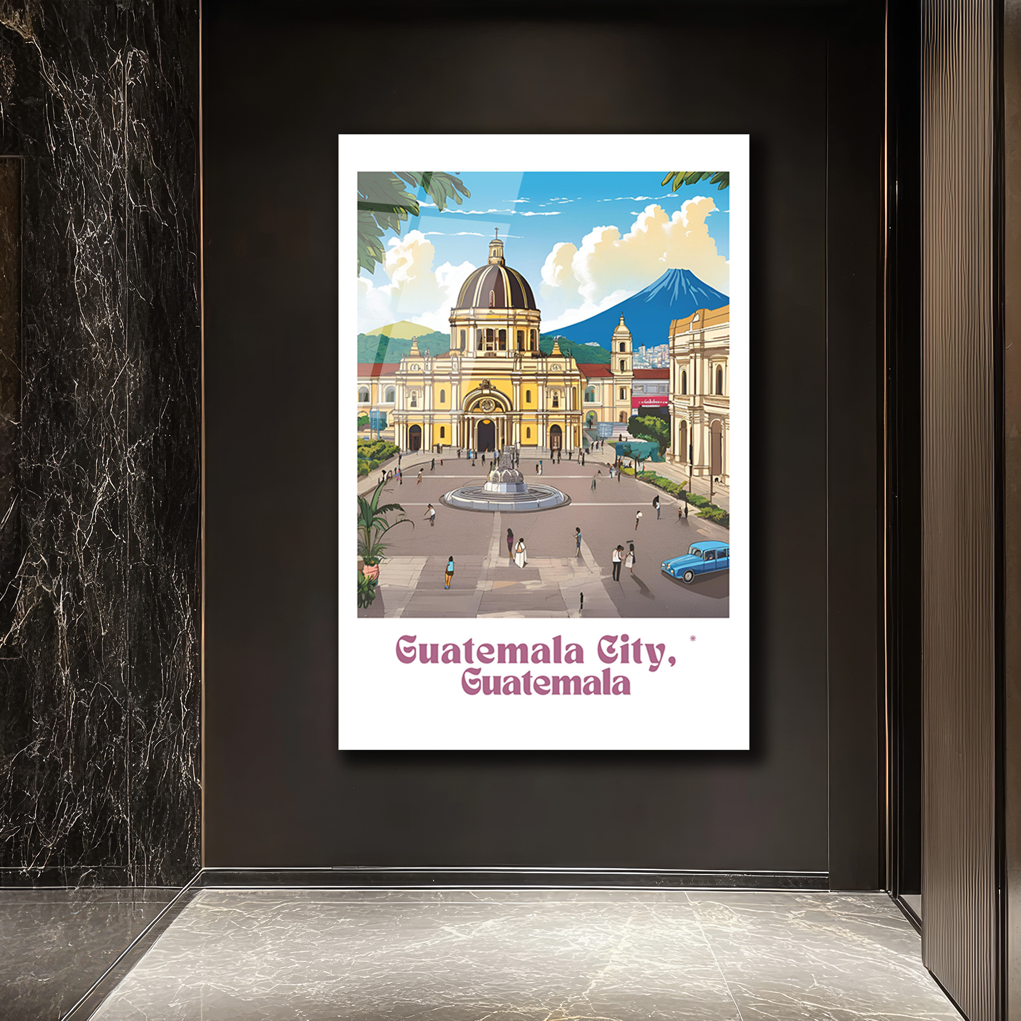 Guatemala Şehri Seyahat İllüstrasyonu Cam Tablo - Glazella Guatemala Şehri Seyahat İllüstrasyonu Cam Tablo - Glazella
