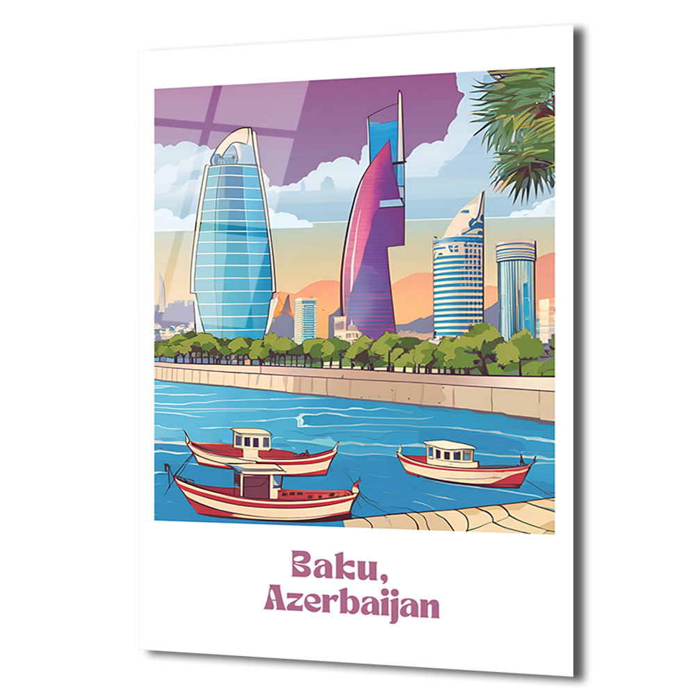 Bakü, Azerbaycan Şehir Manzarası Modern Cam Tablo - Glazella Bakü, Azerbaycan Şehir Manzarası Modern Cam Tablo - Glazella