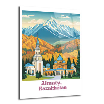 Almatı Kazakistan Karlı Dağlar Manzaralı Modern Cam Tablo - Glazella