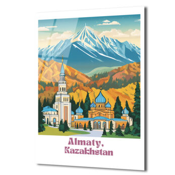 Almatı Kazakistan Karlı Dağlar Manzaralı Modern Cam Tablo - Glazella