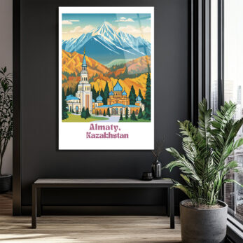 Almatı Kazakistan Karlı Dağlar Manzaralı Modern Cam Tablo - Glazella