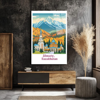Almatı Kazakistan Karlı Dağlar Manzaralı Modern Cam Tablo - Glazella