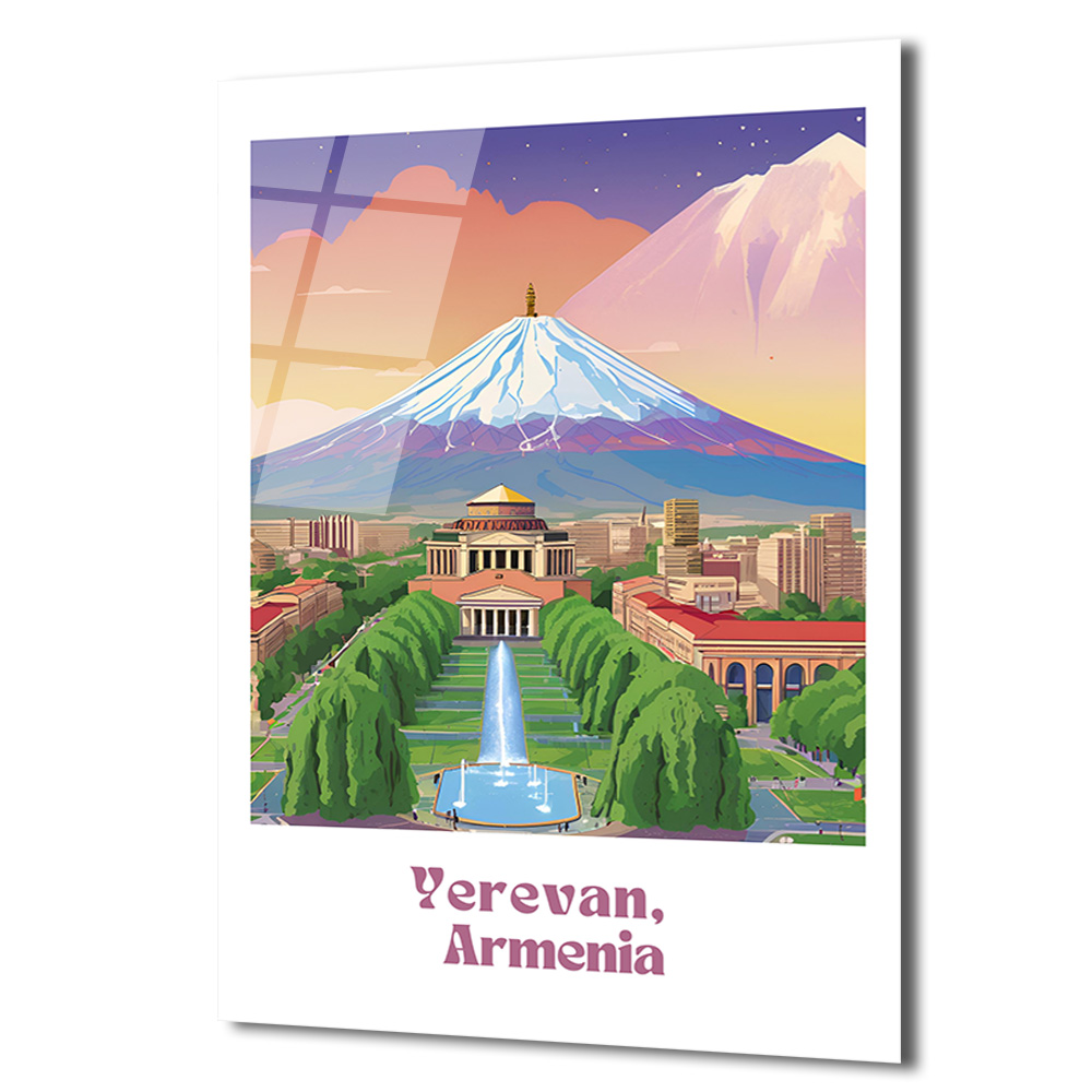 Erivan Ermenistan Şehir Manzarası ve Ararat Dağı Cam Tablo - Glazella Erivan Ermenistan Şehir Manzarası ve Ararat Dağı Cam Tablo - Glazella