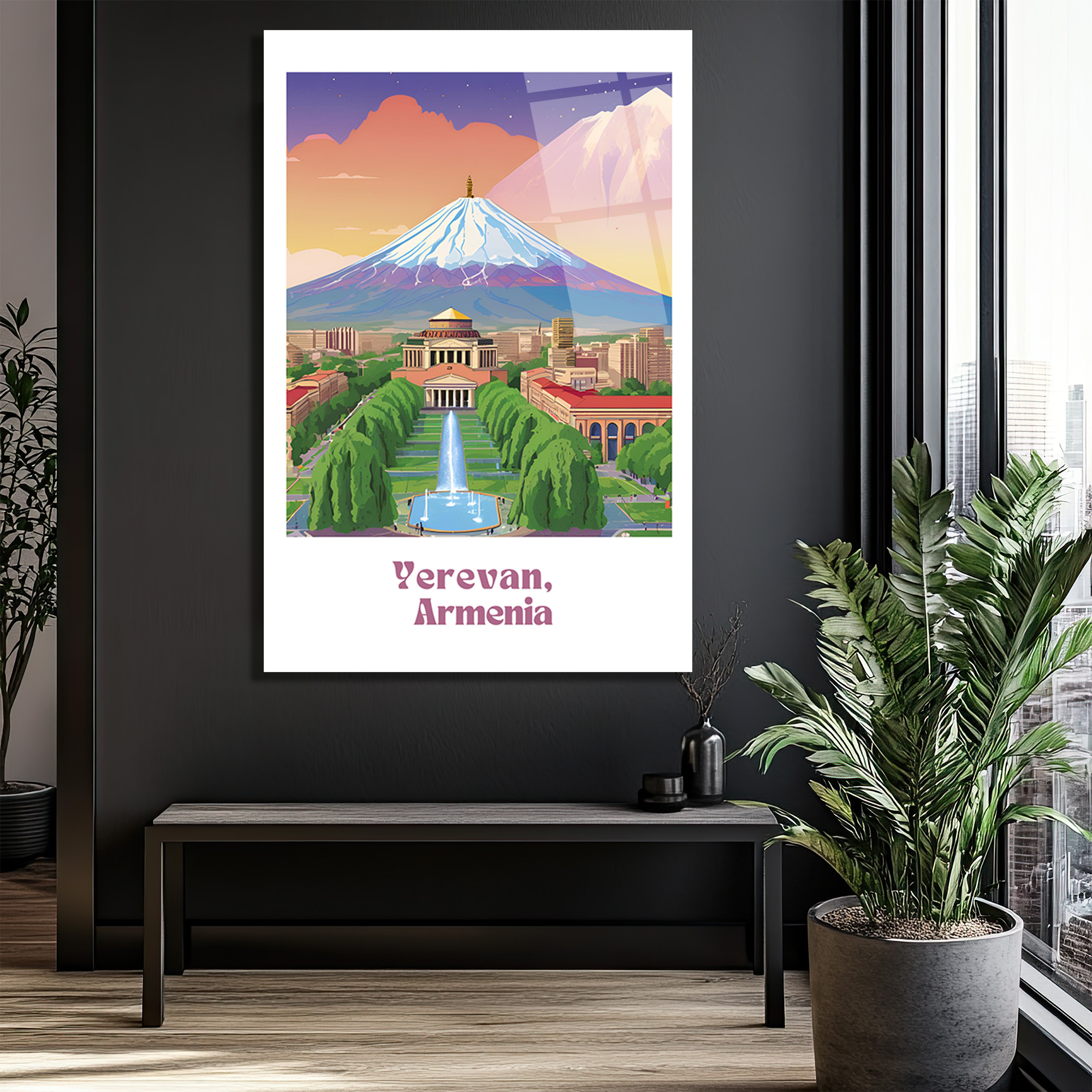 Erivan Ermenistan Şehir Manzarası ve Ararat Dağı Cam Tablo - Glazella Erivan Ermenistan Şehir Manzarası ve Ararat Dağı Cam Tablo - Glazella